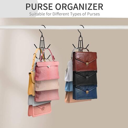 Purse Hanger for Closet, Rotatable Purse Organizer Bag Hanger Purse Hook, Space Saving Closet Organizers and Storage for Purses, Bags, Backpacks, Handbags, Black in Saudi Arabia