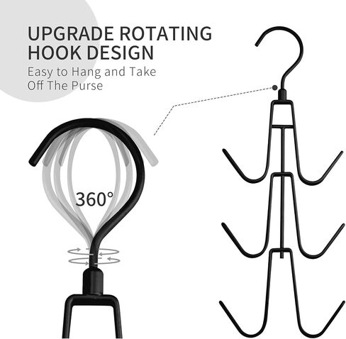 Purse Hanger for Closet, Rotatable Purse Organizer Bag Hanger Purse Hook, Space Saving Closet Organizers and Storage for Purses, Bags, Backpacks, Handbags, Black in Saudi Arabia