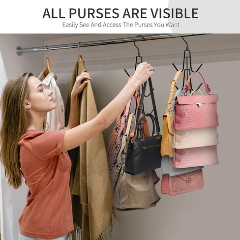 Purse Hanger for Closet, Rotatable Purse Organizer Bag Hanger Purse Hook, Space Saving Closet Organizers and Storage for Purses, Bags, Backpacks, Handbags, Black in Saudi Arabia
