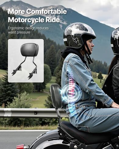 VEVOR Motorcycle Backrest Sissy Bar, Compatible With Harley-Davidson Touring Street Glide Road Glide Road King, 16 inch Height Detachable Passenger Backrest, For Motorcycles, Black in Saudi Arabia