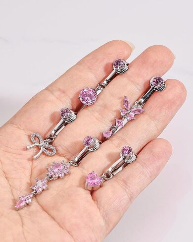 Fake Belly Button Piercing for Women Clip on Belly Button Rings Gold Plated Pink Round Heart Cubic Zirconia Butterfly Flower Bow Fake Belly Piercing Fake Belly Ring in Saudi Arabia