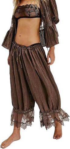 nufiwi نساء الكشكش الطويل بلومر y2k الدانتيل تقليم pttipants pantaloons منتصف ارتفاع السراويل pajama تحت اللباس زلات اللباس in Kuwait