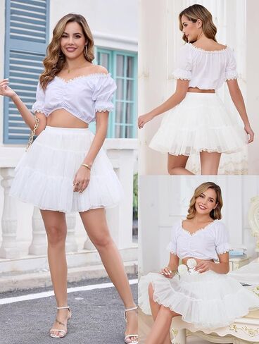 Vlazom نساء تنانير البطن tulle tutu Underskirts chiffon نصف slips fluffy prom skirt skirt s-3xl in Kuwait