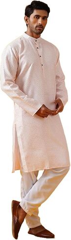 Sojanya (Since 1958 Men'S Silk Bend Krochet Thread Embroidered Kurta With White Pyjama in Saudi Arabia