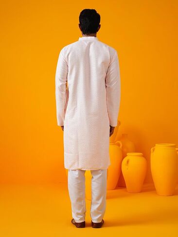 Sojanya (Since 1958 Men'S Silk Bend Krochet Thread Embroidered Kurta With White Pyjama in Saudi Arabia