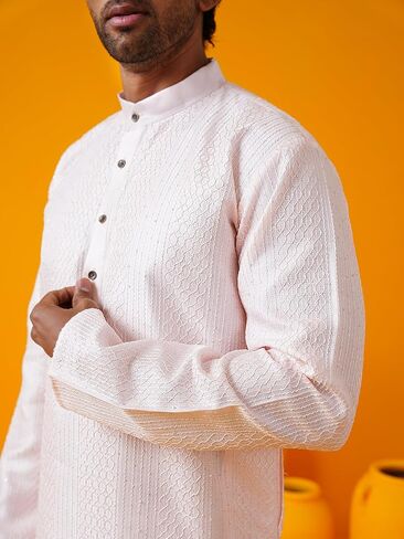 Sojanya (Since 1958 Men'S Silk Bend Krochet Thread Embroidered Kurta With White Pyjama in Saudi Arabia