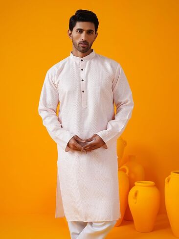 Sojanya (Since 1958 Men'S Silk Bend Krochet Thread Embroidered Kurta With White Pyjama in Saudi Arabia