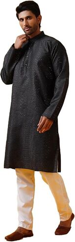 Sojanya (Since 1958 Men'S Silk Bend Krochet Thread Embroidered Kurta With White Pyjama in Saudi Arabia