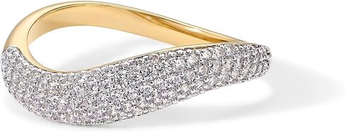 PAVOI 14K Gold Plated Wavy Cubic Zirconia Stackable Ring for Women | Twisted Wave CZ Band | Delicate Eternity Rings in Saudi Arabia