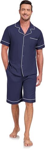 COLORFULLEAF 100% Cotton Men's Pajamas Set Short Sleeve Sleepwear for Men Soft Button Down Loungewear with Pockets in Kuwait