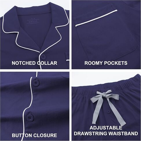 COLORFULLEAF 100% Cotton Men's Pajamas Set Short Sleeve Sleepwear for Men Soft Button Down Loungewear with Pockets in Kuwait