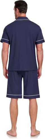 COLORFULLEAF 100% Cotton Men's Pajamas Set Short Sleeve Sleepwear for Men Soft Button Down Loungewear with Pockets in Kuwait