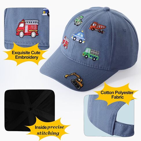 Embroidered Baseball Caps for Boys Girls Fire Truck Excavator Trucker Hat Funny Adjustable Summer Hats Age 3-8 in Kuwait