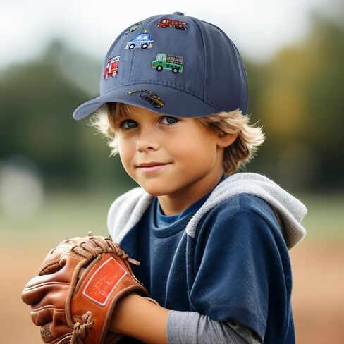 Embroidered Baseball Caps for Boys Girls Fire Truck Excavator Trucker Hat Funny Adjustable Summer Hats Age 3-8 in Kuwait