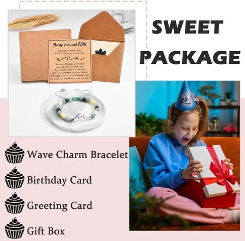 13 14 15 16 17 18 21 Year Old Birthday Gifts for Girls, Wave Birthday Bracelet Gifts with Birthday Card for Teen Girls Her Daughter Granddaughter Niece Friends in Saudi Arabia