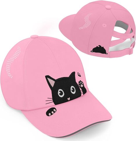 Girls Cute Cat Baseball Cap Kids Ponytail Hat Quick Dry Summer Outdoor Sports Trucker Hats for 5-15 Years in Kuwait