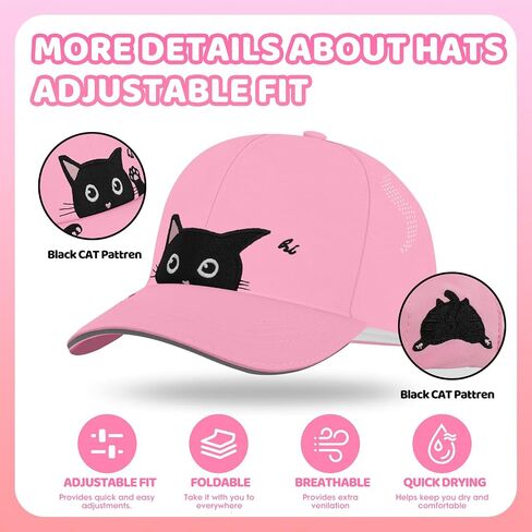 Girls Cute Cat Baseball Cap Kids Ponytail Hat Quick Dry Summer Outdoor Sports Trucker Hats for 5-15 Years in Kuwait