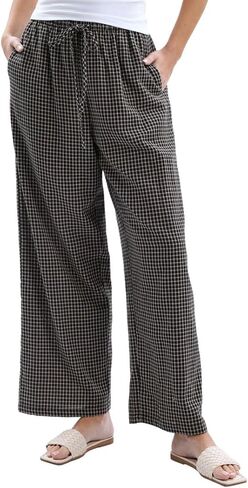 Amazhiyu Women's Cotton Gauze Plaid Plaid مرنة غير رسمية مع جيوب in Kuwait