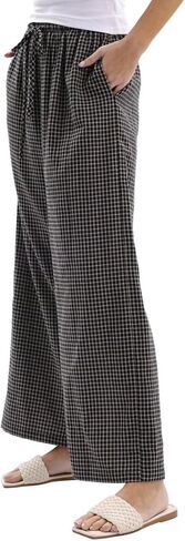 Amazhiyu Women's Cotton Gauze Plaid Plaid مرنة غير رسمية مع جيوب in Kuwait