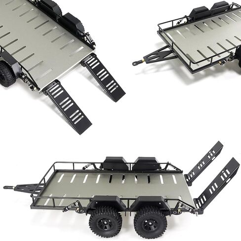RC Trailer for Hauling Behind RC Car, 4 Wheels Metal Flatbed Trailer with Hook Hitch for TRX4M 1/18 RC Crawler Car (Blue) in Kuwait