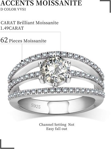خاتم خطوبة مويسانيت للنساء ، 1.5CT ROULE COT D COLOR VVS1 PRONDEY ANTRIVARY HALO BANDE BANDE ， S925 STERLING SIVAR in Kuwait