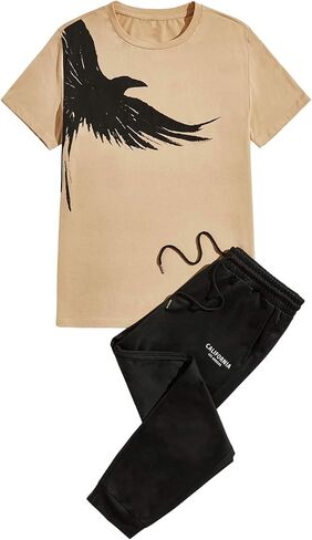 SOLY HUX Men's 2 Piece Outfits Graphic Print Short Sleeve T Shirt Tops and Sweatpants Camo Outfit Set in Saudi Arabia