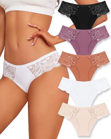 Rosycoral Sexy Dexy ملابس داخلية للنساء الدانتيل حريريًا غير سلس لا عرض غير متزايد منخفضة منخفضة من البيكيني السراويل الداخلية صفيق 5 حزمة in Kuwait