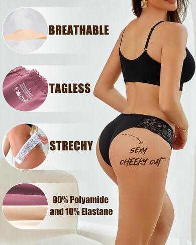 Rosycoral Sexy Dexy ملابس داخلية للنساء الدانتيل حريريًا غير سلس لا عرض غير متزايد منخفضة منخفضة من البيكيني السراويل الداخلية صفيق 5 حزمة in Kuwait