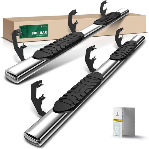 YHTAUTO 5 Inch Running Boards Side Steps Compatible with 2007-2019 Chevy Silverado & GMC Sierra 1500/2500 HD/3500 HD, Standard/Regular Cab, Oval Straight Stainless Steel Polished Chrome in Kuwait