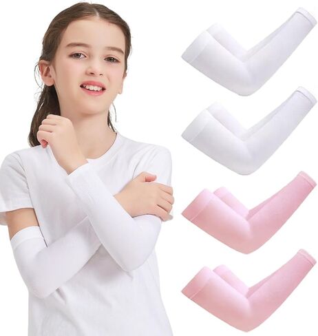 4 Pairs Arm Sleeves for Kids,UV Sun Protection Cooling Arm Sleeves for Youth Boys Girls Toddler,Sports,Running in Saudi Arabia