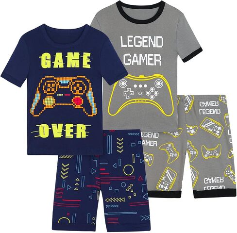 Boys Pajama Set, 4-Piece Cotton Pajamas Short Summer PJs Kids Sleepwear in Saudi Arabia