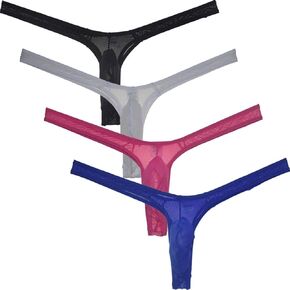 Men's Minimal Coverage Bulge Thong Underwear See-through Mesh Mini Bikini Tangas