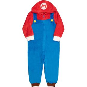 Nintendo Super Mario Brothers Boys Long Sleeve Onesie Zip Coverall with Hoodie Mario & Luigi Cosplay Zip Up Onesie