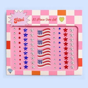 XO ، Fetti America Face Gems - 80 pcs. | ملصقات وجه الولايات المتحدة الأمريكية ، 4 يوليو ملحق راينستون ، ديكورات الحفلات الريفية ، جميع اللوازم الأمريكية