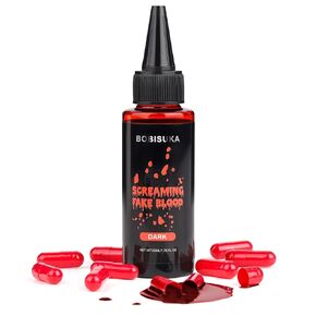 Bobisuka Halloween Fake Blood + 10 حزمة من السهل لملء الكبسولات الفارغة ، مجموعة دم مزيفة واقعية قابلة للغسل للمرحلة
