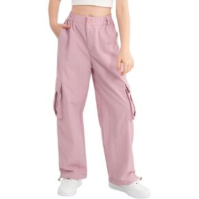 Parachute Pants for Girls Cargo Jogger Pants Wide Leg Streetwear Kid Teen Jogger Trousers with Pockets 7-16 Years in Kuwait