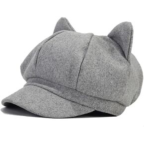 Cute Cat Ears Newsboy Hat Paperboy Caps for Women Warm Cabbie Gatsby Painter Hats Vintage Octagonal Cap