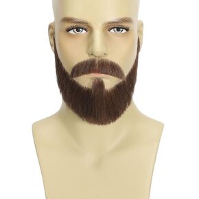 Fake Mustache Handmade with Human Hair, Full Beard Style with Larger Size and Fuller Look, Realistic Moustache with Soft Invisible Mesh for Costumes, Cosplay or Themed Parties (Black)