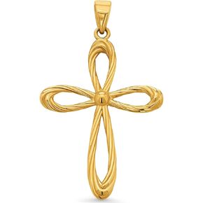 14k Yellow Gold Open Rounded Religious Cross Pendant