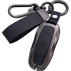 Key Fob Cover for Tesla，Key Shells Compatible with Tesla , fit Tesla Metal Key Cover Case, Model 3YS, with Key Chain, Key Less Protection Case Smart Remote Accessories (BrownY)