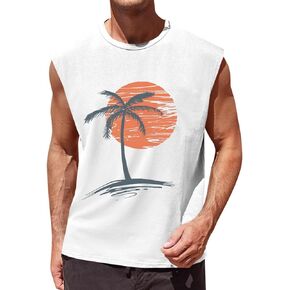 Runcati Mens Sleeveless Tank Tops Workout Gym Muscle Shirts Palm Tree Vintage Hawaiian Summer Beach T Shirts