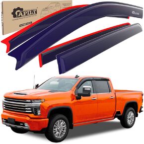 حرس نافذة حراس المطر الخارجيين لعام 2019-2025 Silverado & GMC Sierra 1500،2020-2025 Silverado & GMC 2500HD-3500HD CREW CAB Truck Accessories Dark Smoke 4pcs مجموعة أسمك