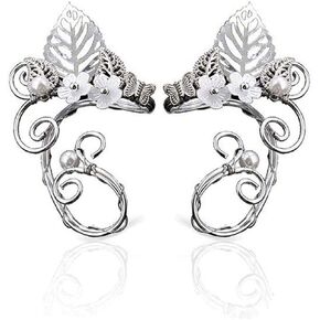 Elven Ear Cuffs for Women ، elf elf elf arics cuff clap clip-on filigree arics for fantasy fairy alloween costume ، cosplay ، wedding ، handcraft (silver)