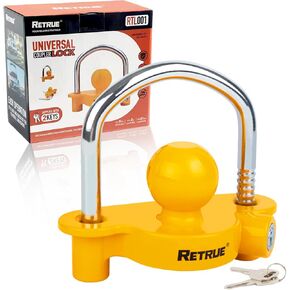 RETRUE Universal Coupler Lock Trailer Locks Ball Hitch Trailer Hitch Lock Adjustable Security Heavy-Duty Steel Fits 1-7/8 Inch, 2 Inch, 2-5/16 Inch Couplers Black