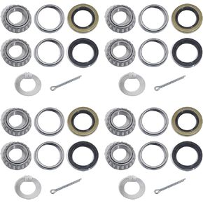 2Sets for 1-1/16'' Axle Trailer Hub Bearings Kits, L44649/L44610 Bearings Set with D-style Spindle Tang Washers, 12192TB 15192TB Grease Seals Cotter Pins for 2000-2200lbs BT9 Straight Spindle