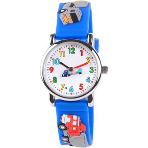 Venhoo Kids Watches Cute 3D Cartoon Waterproof Silicone Children Toddler Wrist Watch for 3-10 Year Boys Girls Little Child-Blue Truck