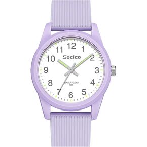 SOCICO Kids Analog Watch for Boys Girls, Easy to Read Learning Time Watch, 50M Waterproof, Soft Band Wristwatch for Ages 4-12, Great Gift for Children