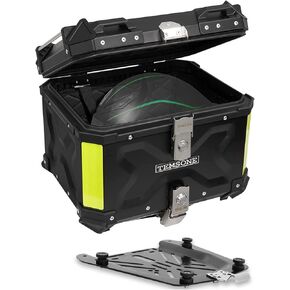45L Universal Motorcycle Top Case, Motorcycle Tail Box with Backrest & Handle, Waterproof Motorcycle Rear Top Box, Dual-key Storage Carrier Case, Aluminum Trunk Tour Tail Box for Store Helmet