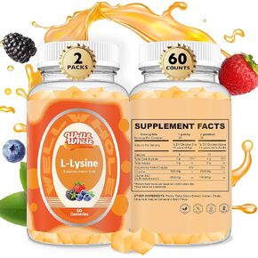 L -Lysine Gummies 1000mg - مكملات L -Lysine للأطفال والكبار - الشفاه والتهاب البارد* الدعم للنساء - غلبة ليسين القابلة للمضغ مع فيتامين B12 - نباتي ، غير وكراتيرد ؛