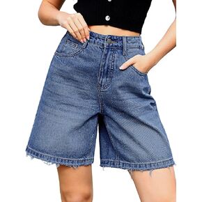 Elleven Bermuda Jorts شورت Jean الفضفاضة - فضفاضة غير رسمية الساق الواسعة الساق الطول شورت الدنيم مع الخصر المرن in Kuwait